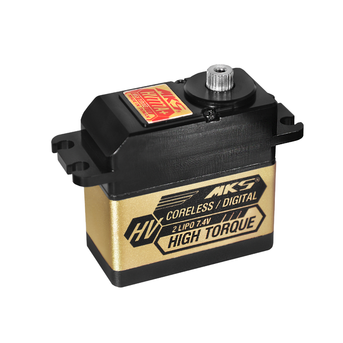 MKS HV777A+ coreless digital servo offers high torque, runs on 7.4V (2S LiPo), ideal for high-performance uses.