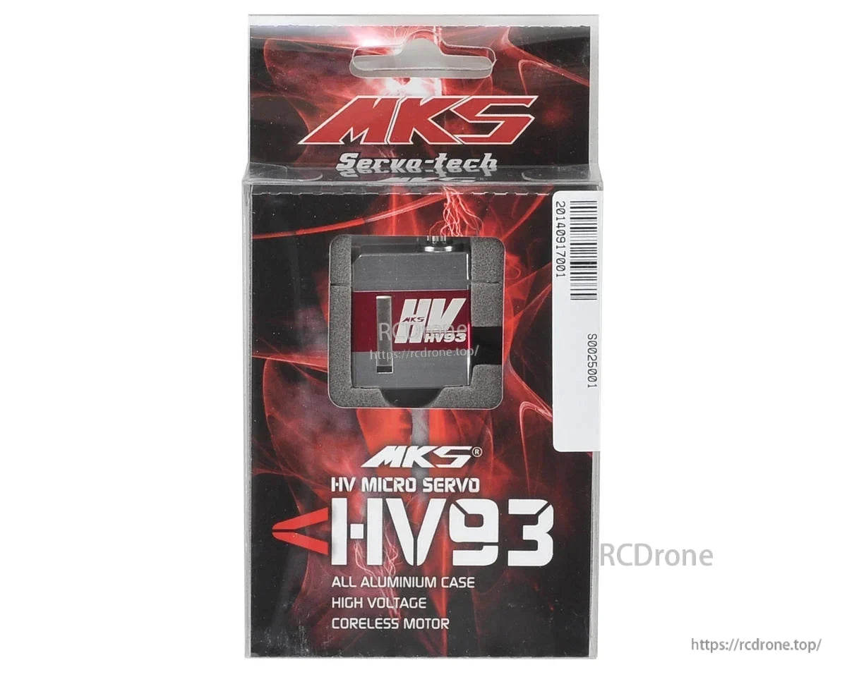 MKS HV93 Cyclic Servo, MKS HV93 micro servo: all-aluminum, coreless motor, 6.0–8.4V, 0.05s speed, 19.87g—built for RC helicopters.