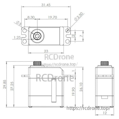 MKS HV93 x3 + HV9780 x1 Servo, Servo motor combo pack dimensions and specifications detailed.