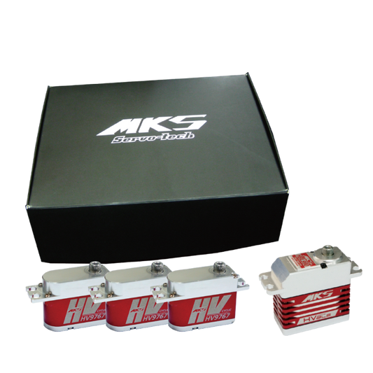 MKS HV9767 Cyclic + HV9780 Rudder Servo, MKS HV9767 cyclic and HV9780 rudder servos feature durable metal gears.