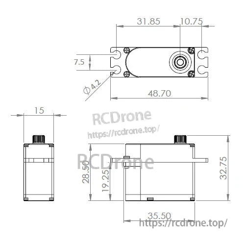 MKS HV9767 Cyclic + HV9780 Rudder Servo, MKS HV9767/HV9780 servo: 6.0V–8.4V, coreless motor, metal gears, BB design, with detailed dimensions.