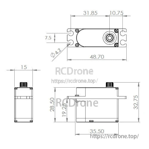 MKS HV9767 Cyclic + HV9780 Rudder Servo, Coreless servo motor with metal gears, BB bearings, operates at 6.0V–8.4V; precise dimensions in technical drawing.