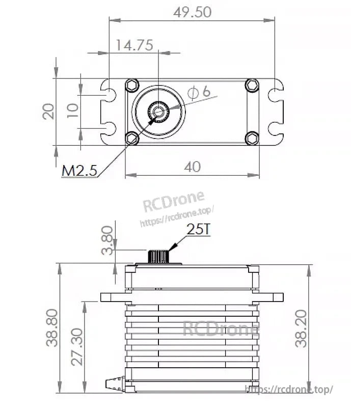 MKS HV9930 XJ Series metal gear digital servo motor dimensions for high torque applications.