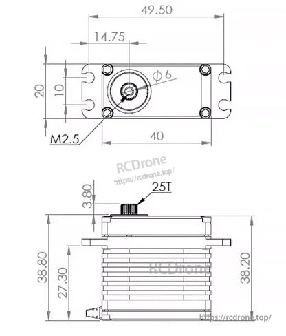 MKS HV9930 XJ Series metal gear digital servo motor dimensions for high torque applications.