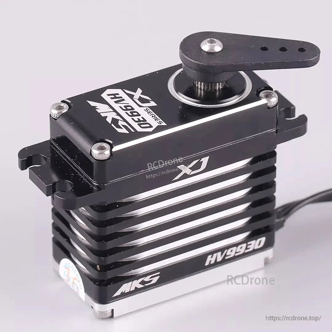 MKS HV9930 XJ Series high-torque digital servo motor with metal gears and black housing.
