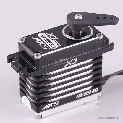 MKS HV9930 XJ Series high-torque digital servo motor with metal gears and black housing.