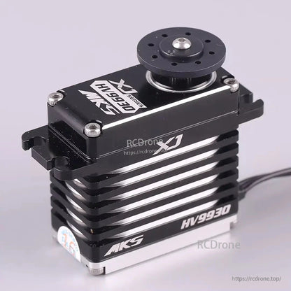 MKS HV9930 XJ Series: high-torque, metal-gear digital servo with sleek black design.