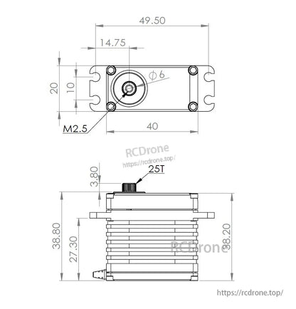 MKS X5 HBL550 brushless metal gear servo motor dimensions and specs.