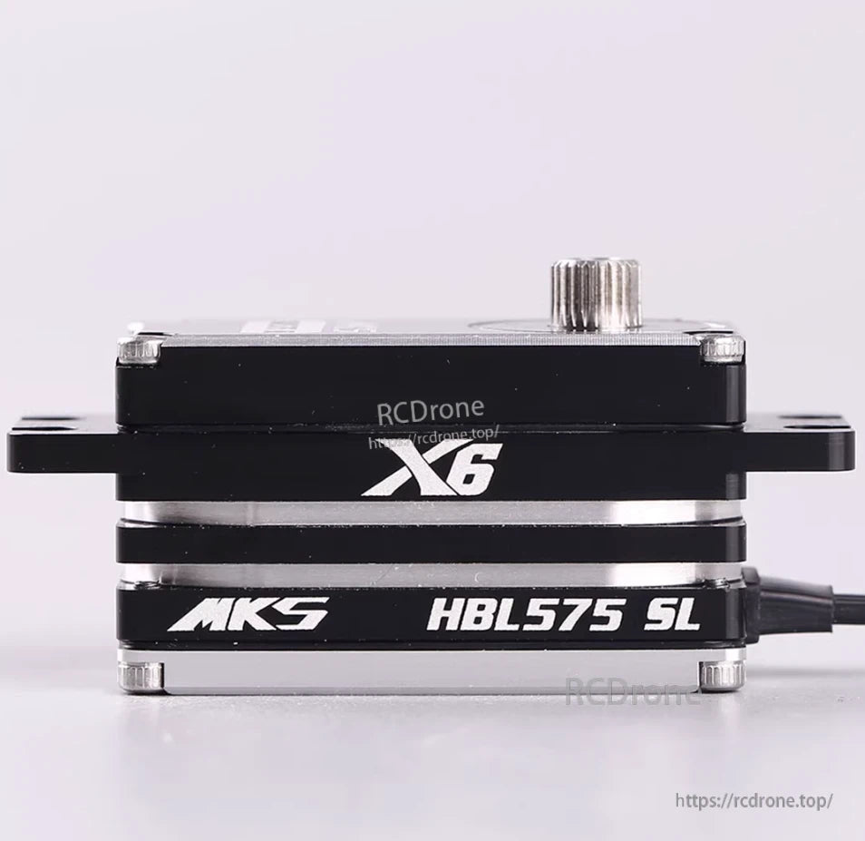 Compact, high-precision brushless servo with titanium gears for RC applications.