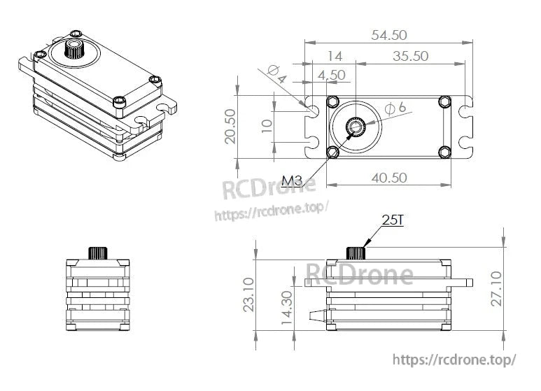MKS X6 HBL575SL low-profile digital brushless servo motor with titanium gears; includes detailed dimensions.
