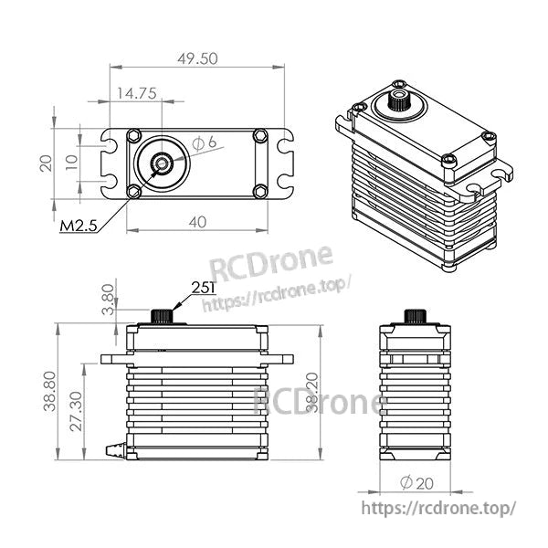MKS Servos X6 HBL599: high-voltage, brushless, titanium-gear motor with high torque.