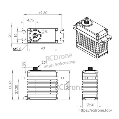 MKS Servos X6 HBL599: high-voltage, brushless, titanium-gear motor with high torque.