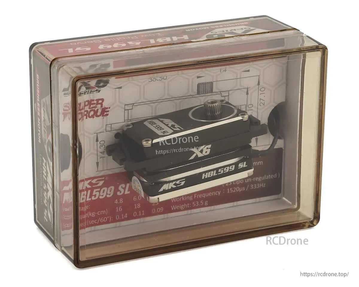 MKS X6 HBL599SL: 8.4V brushless servo, 16kg-cm torque, metal gears, for RC use.
