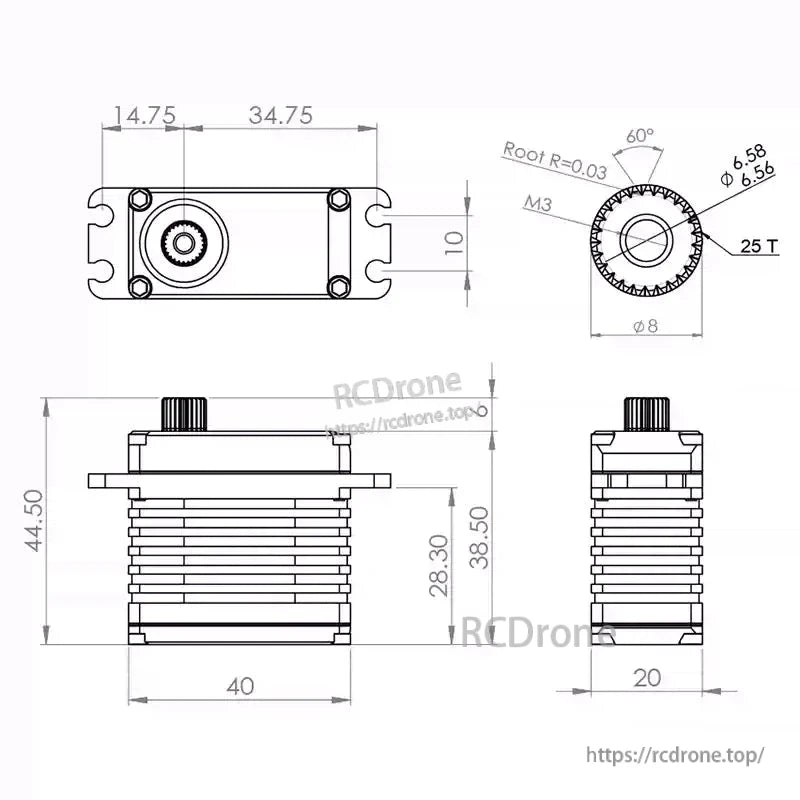 MKS X8 HBL3850 brushless metal-gear servo motor offers high torque and precise dimensions.