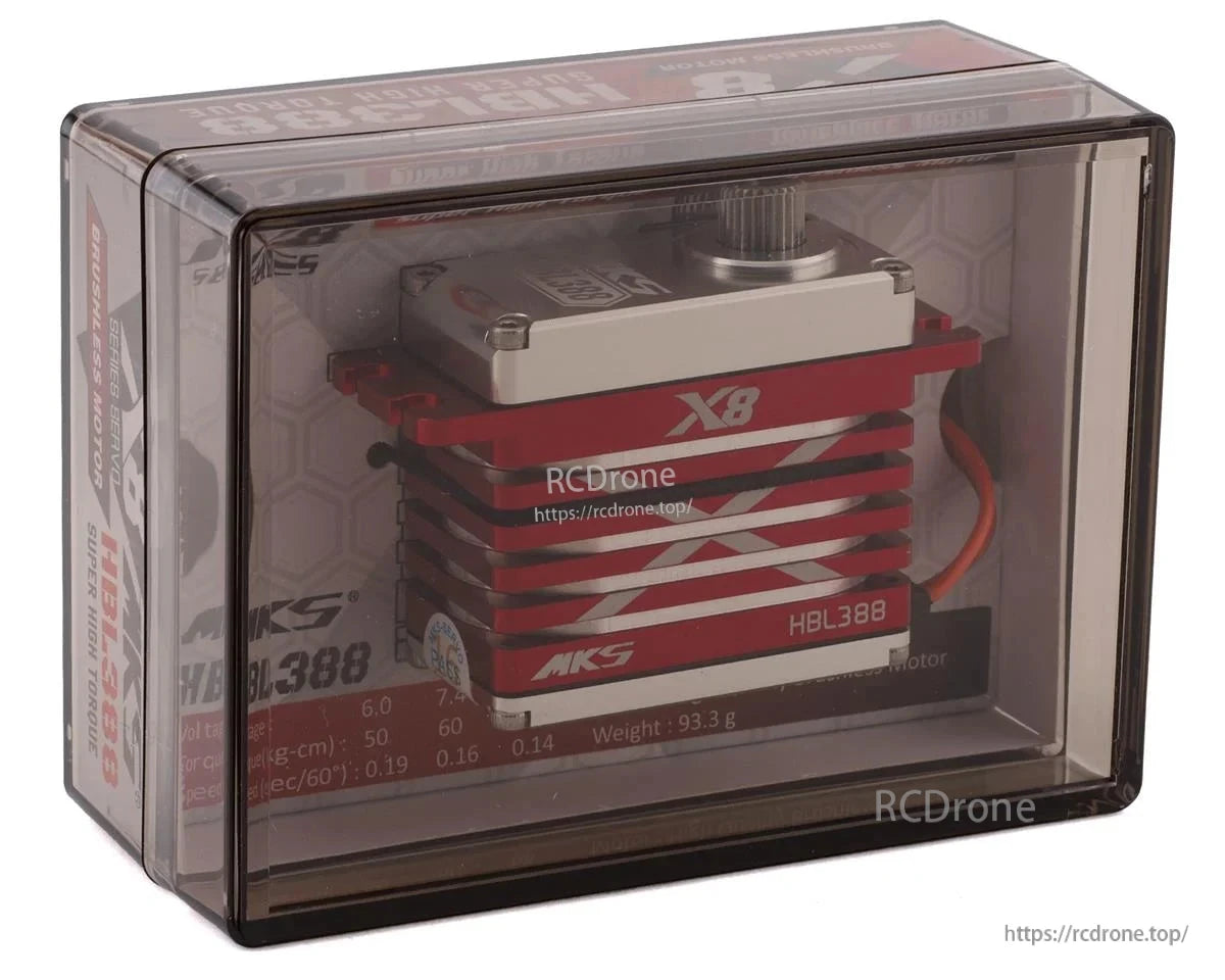 The MKS X8 HBL388 servo offers high torque (50–60 kg-cm), fast speed, and precision for demanding RC applications.