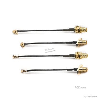 Set of four coax pigtails: MMCX or IPEX (U.FL) to SMA bulkhead or 2-hole flange mount