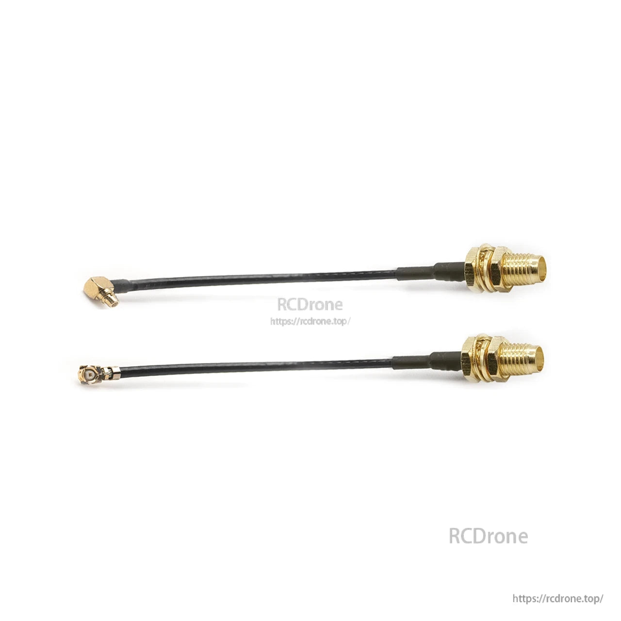 MMCX and IPEX (U.FL) to SMA adapter cables shown side by side, bulkhead SMA ends