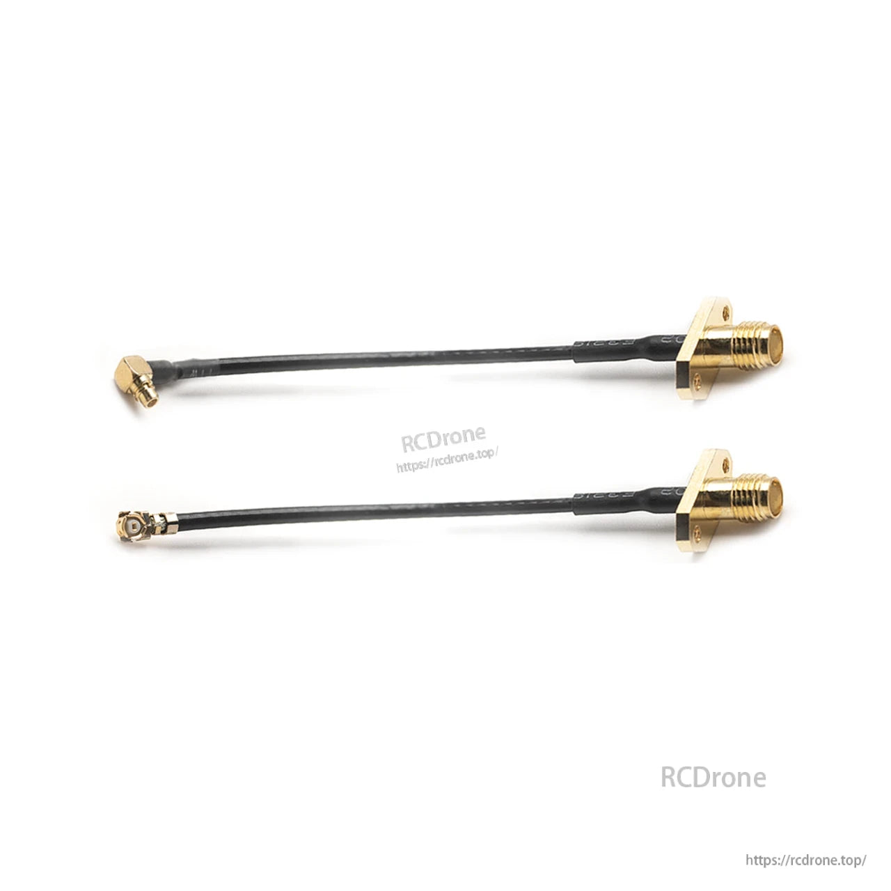 Side view of MMCX and IPEX (U.FL) pigtails with SMA bulkhead connectors and heat shrink
