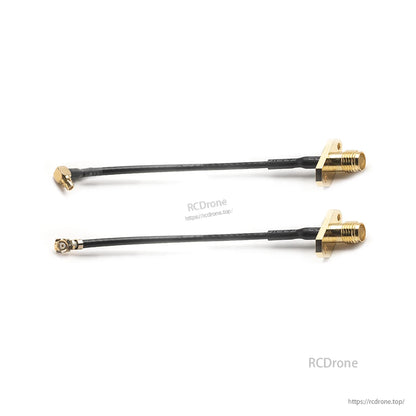 Side view of MMCX and IPEX (U.FL) pigtails with SMA bulkhead connectors and heat shrink