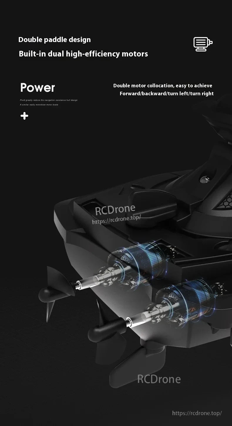 MN MODEL LM13-A Mini Jet Ski RC Boat, Double paddle design with dual motors enables smooth forward, backward, and directional movement; streamlined hull reduces water resistance for efficient performance.