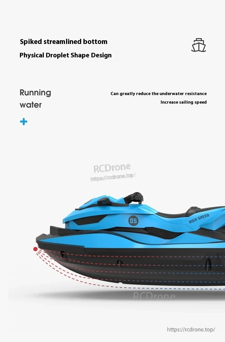 MN MODEL LM13-A Mini Jet Ski RC Boat, Spiked streamlined bottom reduces resistance, boosts speed