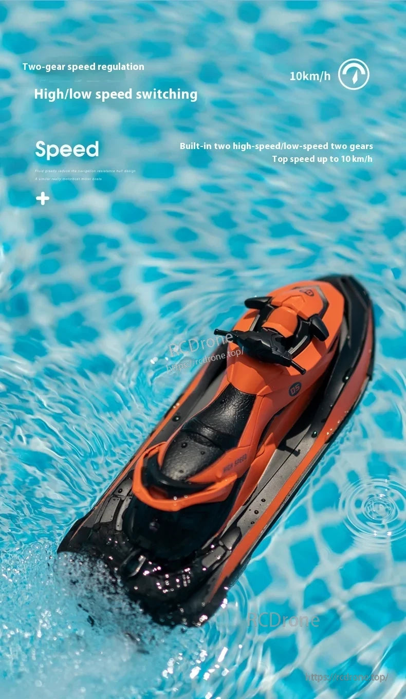 MN MODEL LM13-A Mini Jet Ski RC Boat, Two-gear speed regulation system with high and low speed settings reaches speeds of up to 10 km/h.