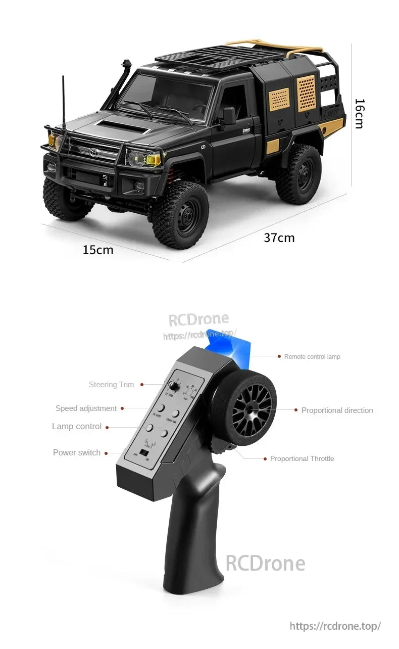MN82 Pro RC Truck with remote control and dimensions