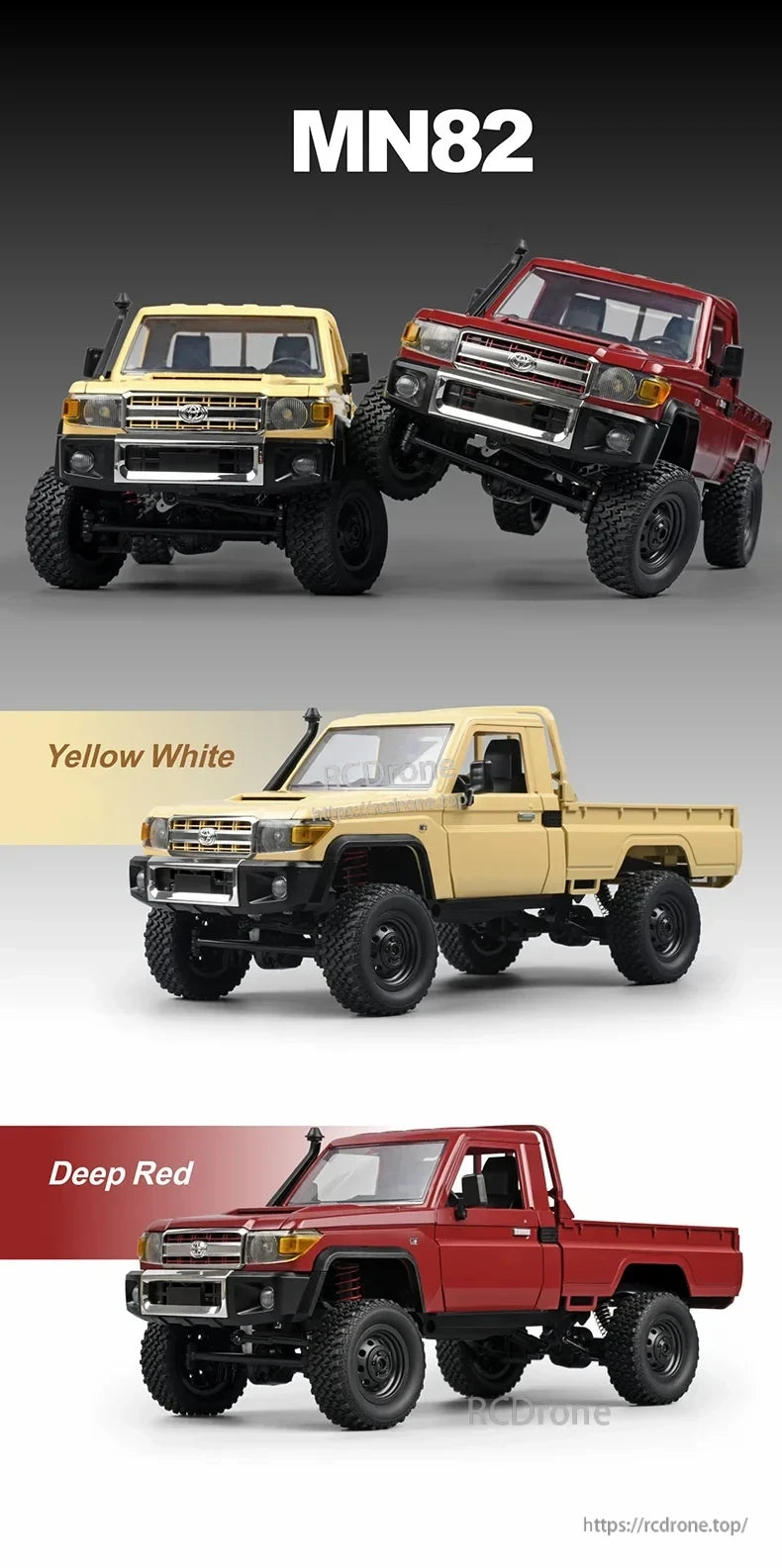 MN82 Pro RC Truck, MN82 series RC trucks designed for trail and climbing use, with 1/12 scale and 4-wheel drive.
