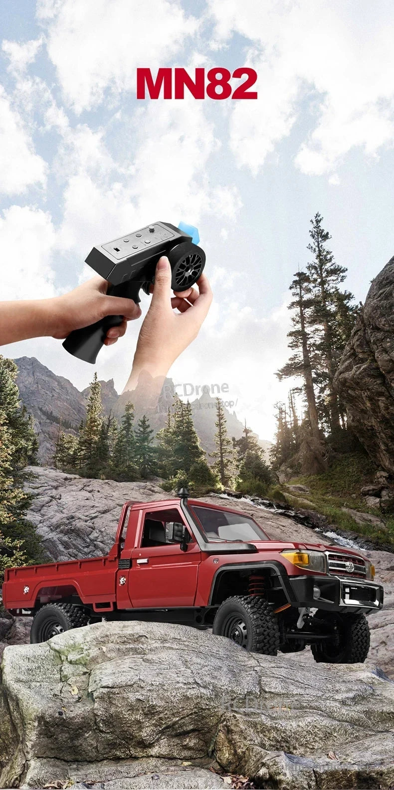 MN82 Pro RC Truck, Off-road driving for challenging terrains like sand, mud, rocks, and rough mountain roads.