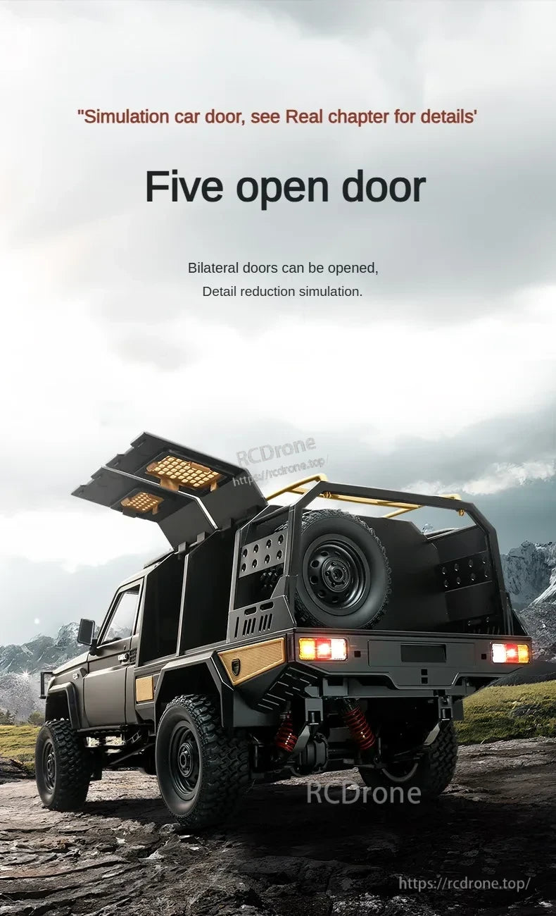 MN82 Pro RC Truck, A car five-panel design allows its bilateral doors to open fully.