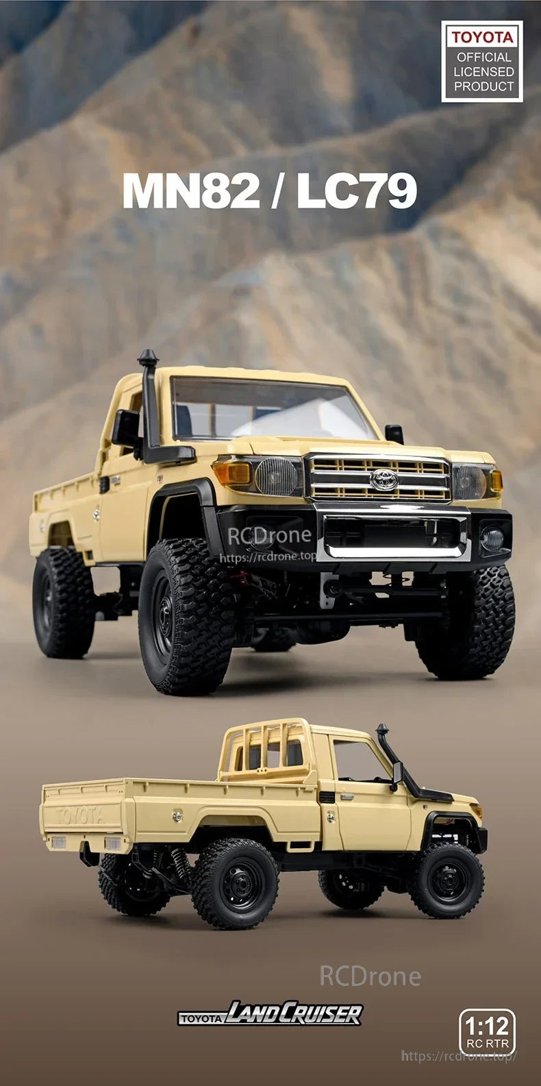 MN82 Pro RC Truck, A 1/12 scale rock crawler, officially licensed by Toyota, ready to run with impressive features.