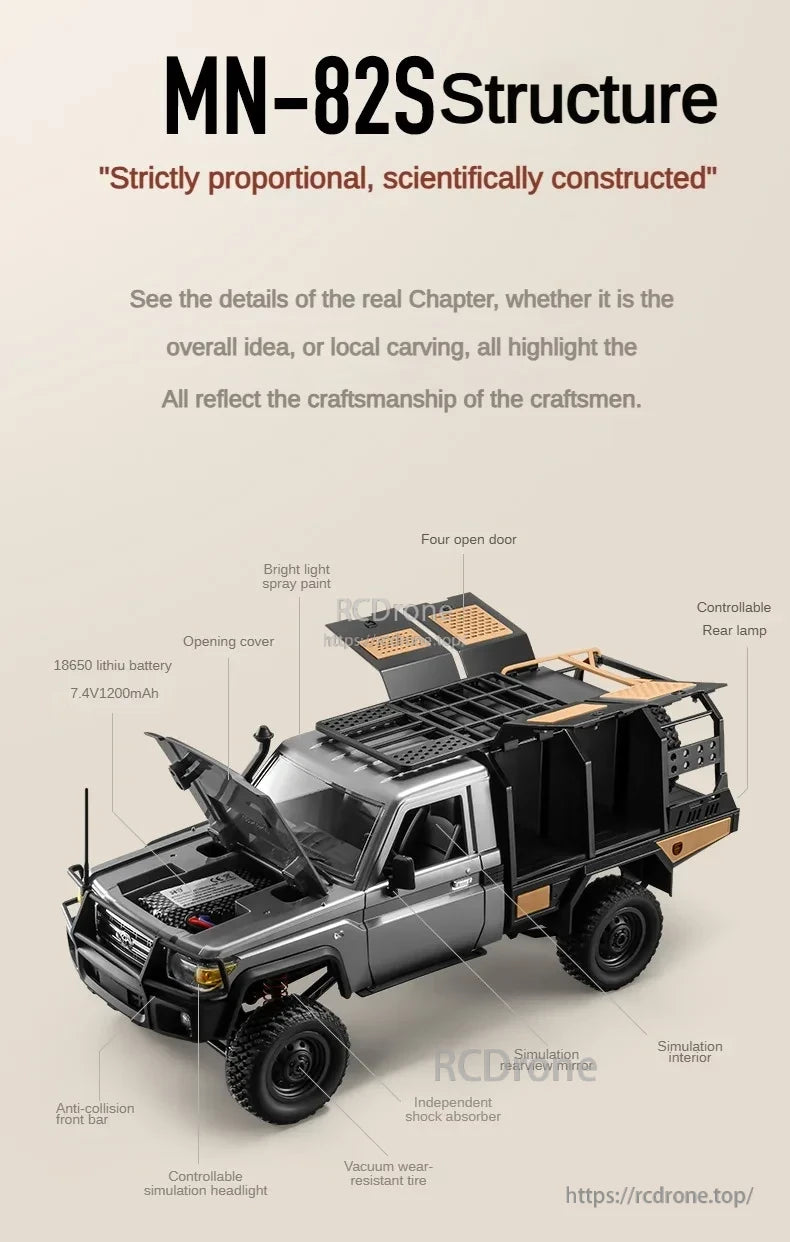 MN82 Pro RC Truck, MN82 series RC truck with full-scale features and proportional control.