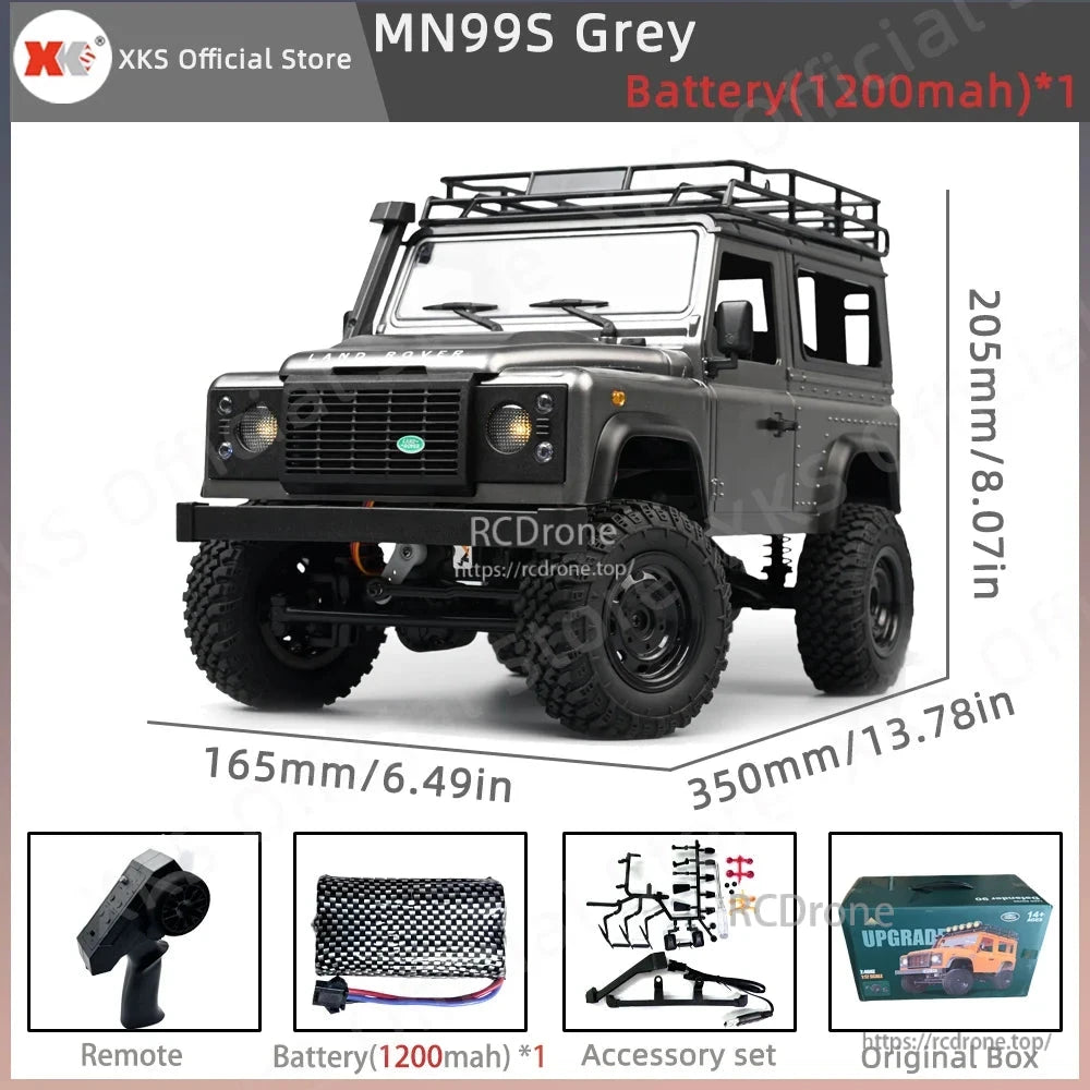 MN99S/MN99/MN98 1:12 RC Car, MN99S Grey RC Defender Truck, 1:12 scale, 4WD, 2.4G, 7.4V/1200mAh battery, remote, accessories, original box, 350x165x205mm.