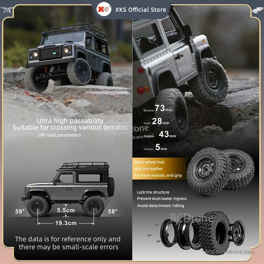 MN99S/MN99/MN98 1:12 RC Car, RC car with rugged tires, retro hubs, and high ground clearance. Features strong angles, durable build, and excellent off-road performance.