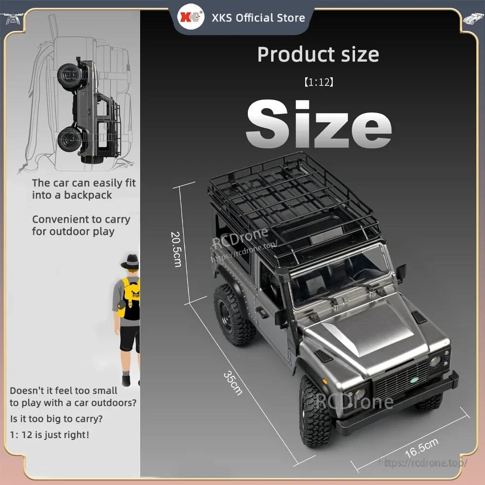 MN99S/MN99/MN98 1:12 RC Car, Compact 1:12 RC car, 35x16.5x20.5cm, fits in backpack—perfect for portable, outdoor fun.