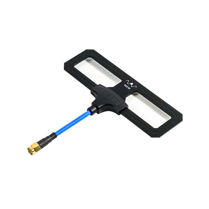 Directional Moxon antenna marked 915M, black panel with blue coax lead and gold connector