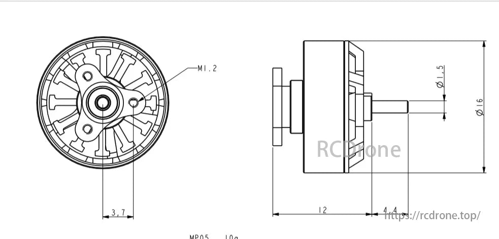 MP05 brushless motor, TELEM function monitors battery voltage, receiver signal strength, and temperature in real-time for better control and reduced risk of loss or over-discharge.