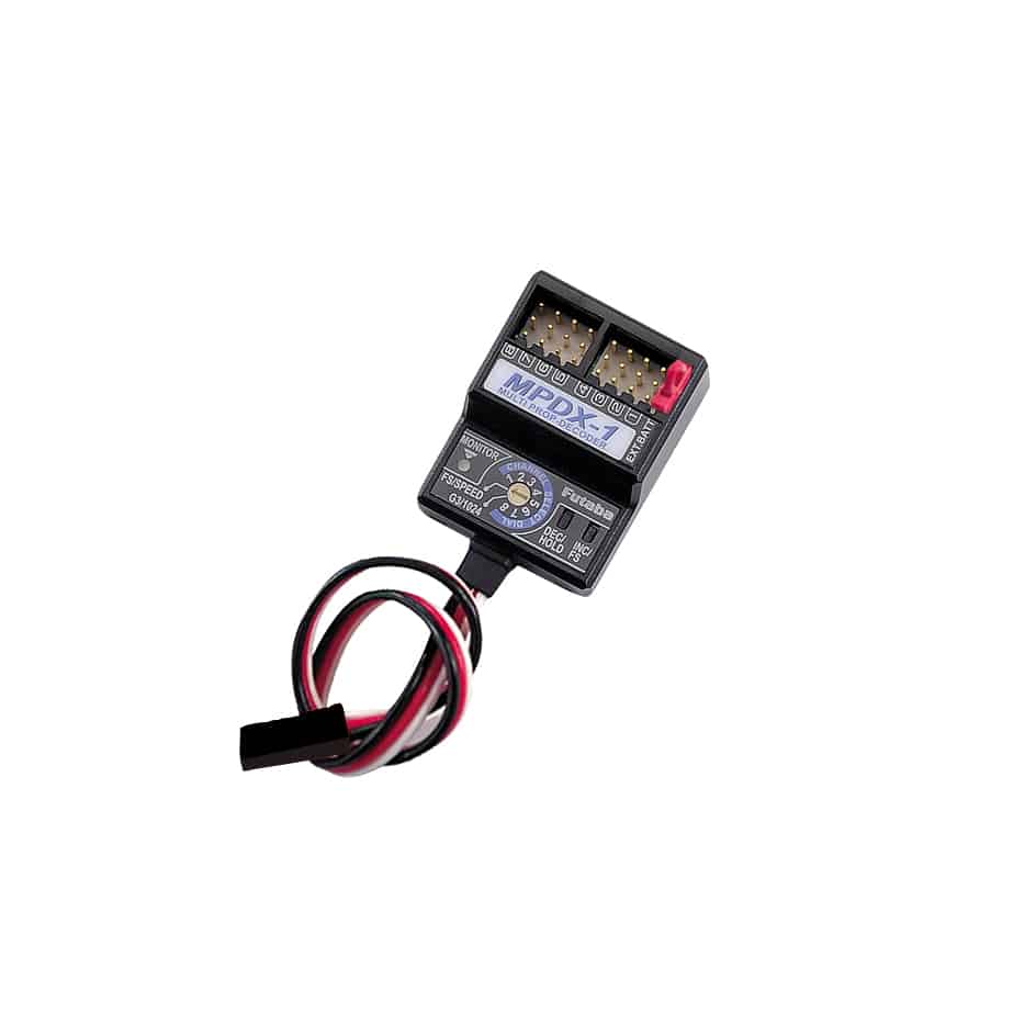 Futaba MPDX-1 Multiprop Decoder module with attached 3-wire lead and top connector ports
