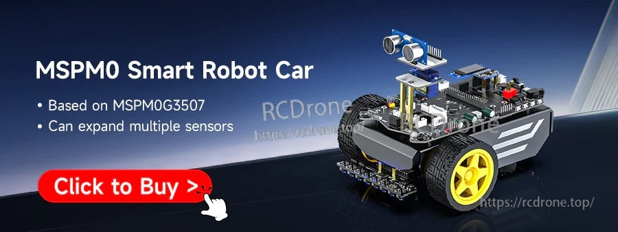 MSPM0 smart robot car project graphic highlighting MSPM0G3507-based platform for sensor expansion