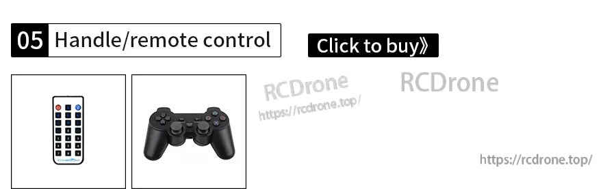 Handle/remote control options graphic with smartphone app icon and a dual‑stick game controller