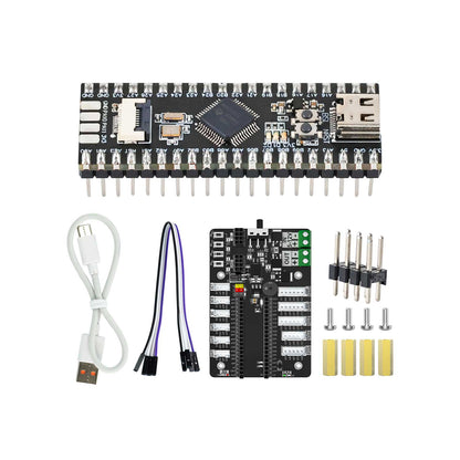 MSPM0G3507 board kit with USB-C cable, Dupont jumper, expansion board, header pins, screws and standoffs