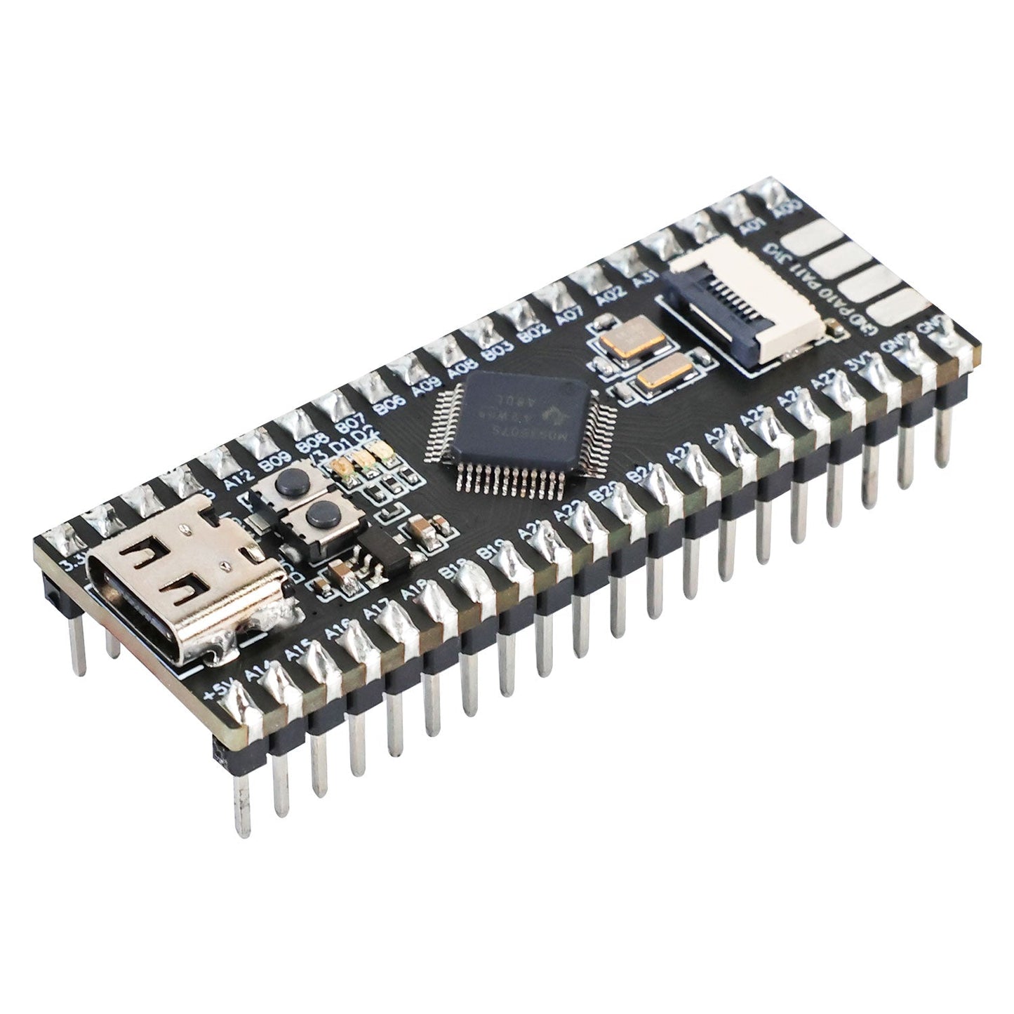 Yahboom MSPM0G3507 mini development board, angled top view with USB-C port and 40-pin headers