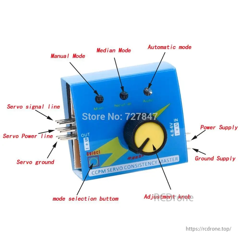 MT2204 Brushless ESC features multiple modes, servo lines, power supply, mode button, and CCPM servo adjustment knob.