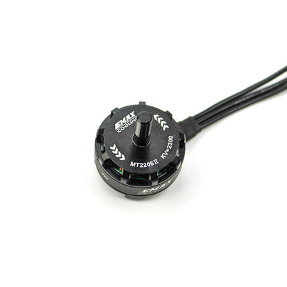 Top view of MT2205II motor showing EMAX Cooling cap, KV 2300 marking, and lead wires