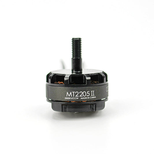 Emax MT2205II 2300KV brushless motor side view with threaded shaft and MT2205 II label