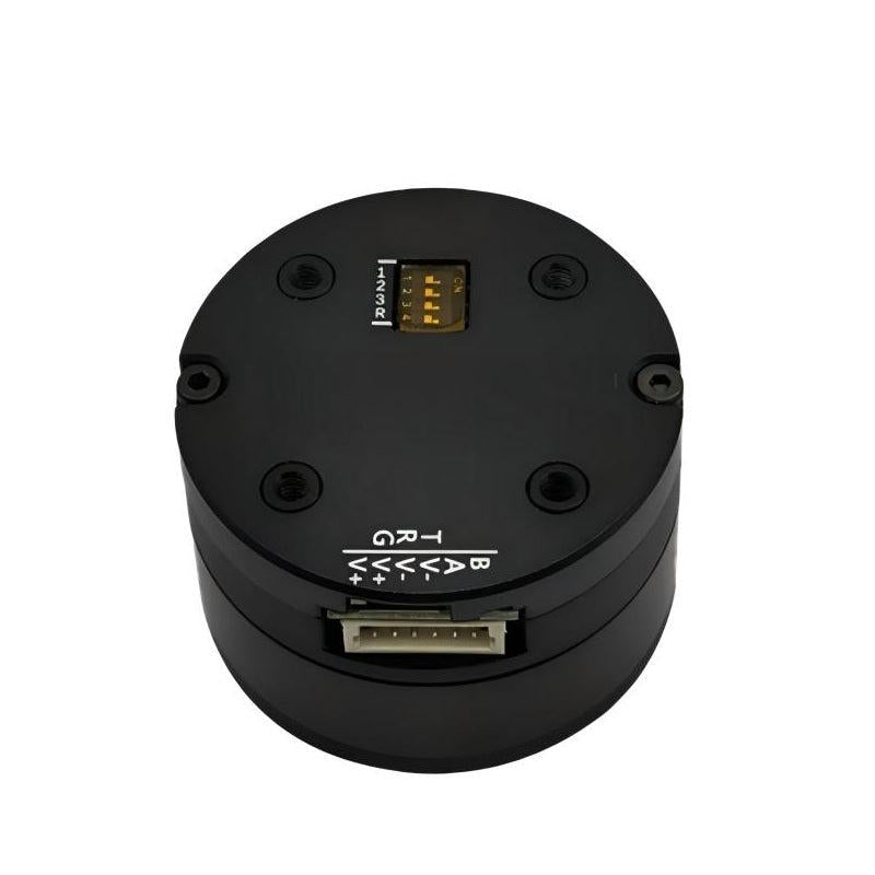 MUWEIDU K4020 12V brushless DC servo motor top view showing connector header and pinout markings