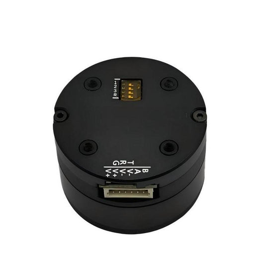 MUWEIDU K4020 12V brushless DC servo motor top view showing connector header and pinout markings