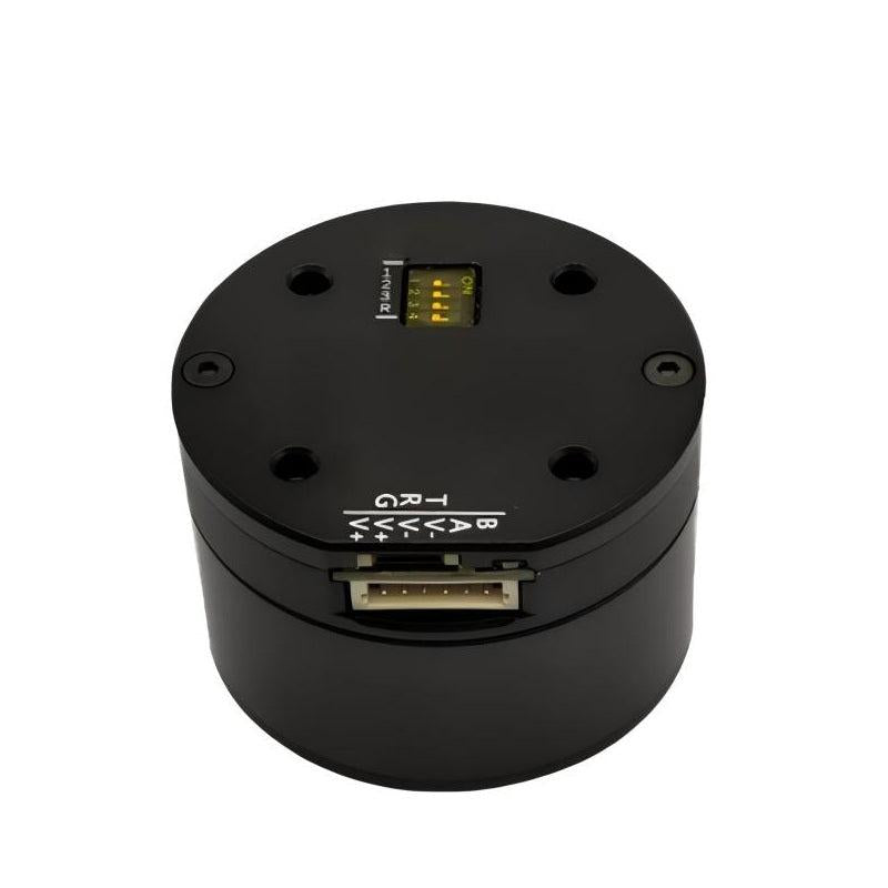 MUWEIDU K4030 servo motor top view with DIP switch and RS485/CAN wiring connector