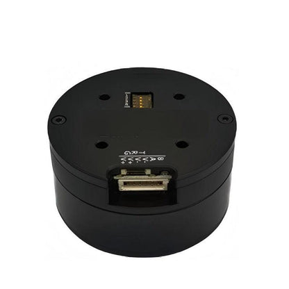 MUWEIDU K5028 brushless DC FOC servo motor, top view showing RS485/CAN connector opening