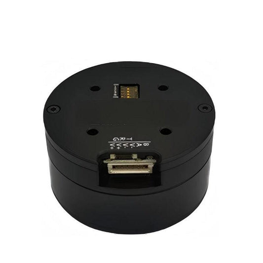 MUWEIDU K5028 brushless DC FOC servo motor, top view showing RS485/CAN connector opening
